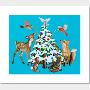 Merry Christmas Woodland Creatures Posters and Art